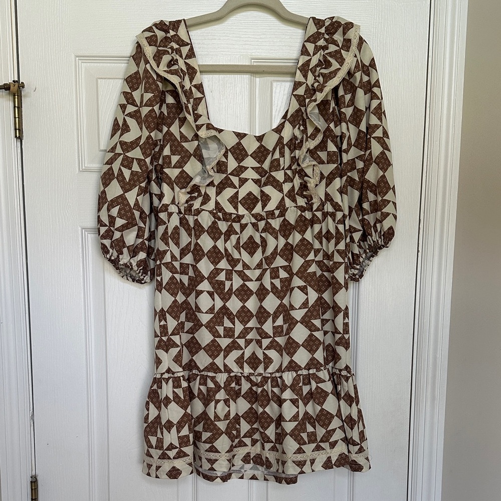Smith & Quinn Geometric Patterned Brown and Cream Women's Dress